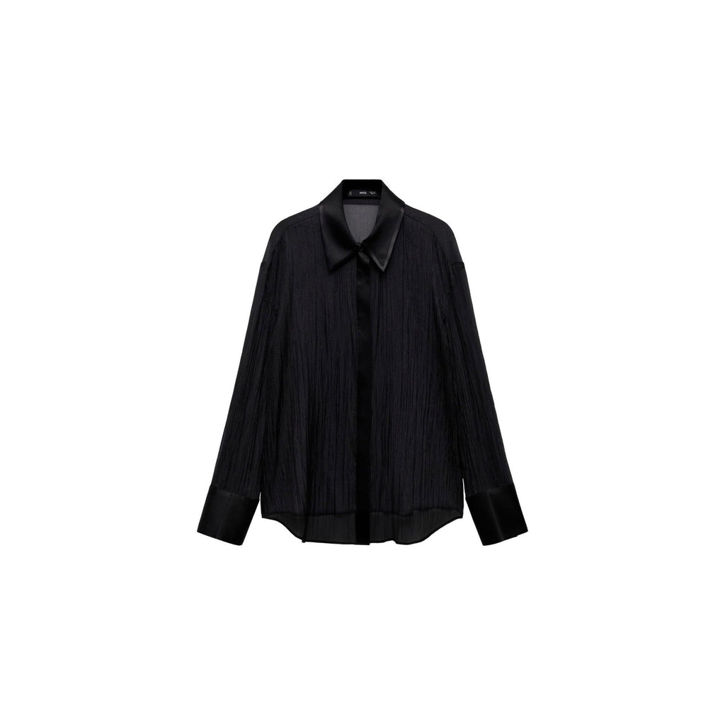 Camisa Semitransparente con Detalles de Satén - Negro