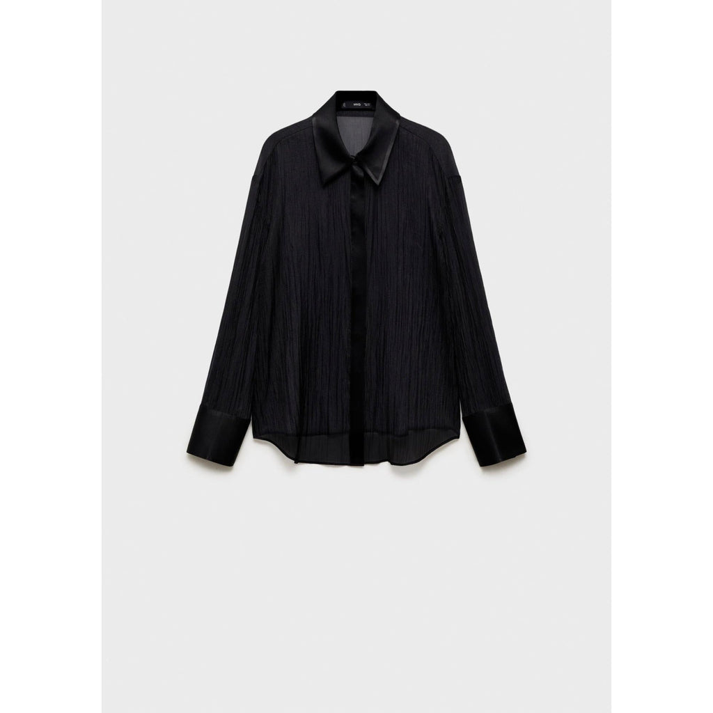 Camisa Semitransparente con Detalles de Satén - Negro