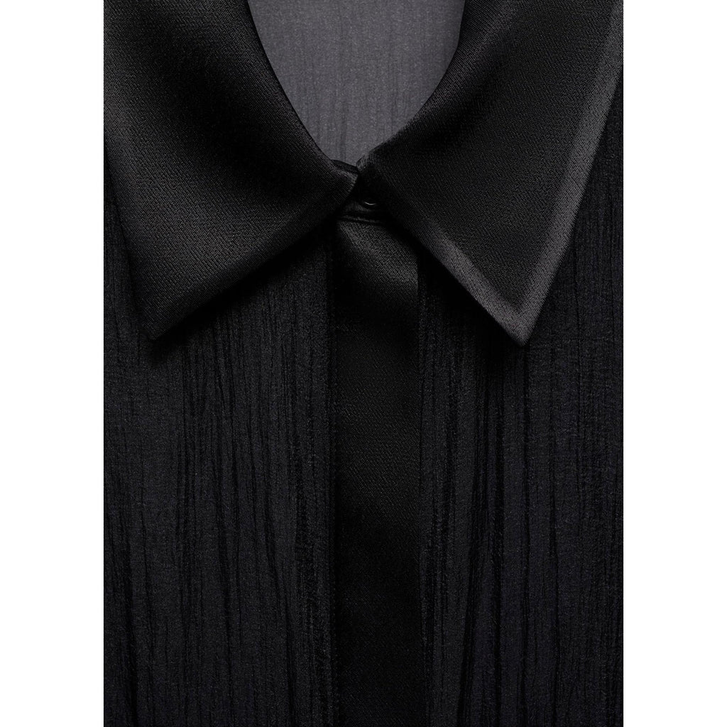 Camisa Semitransparente con Detalles de Satén - Negro