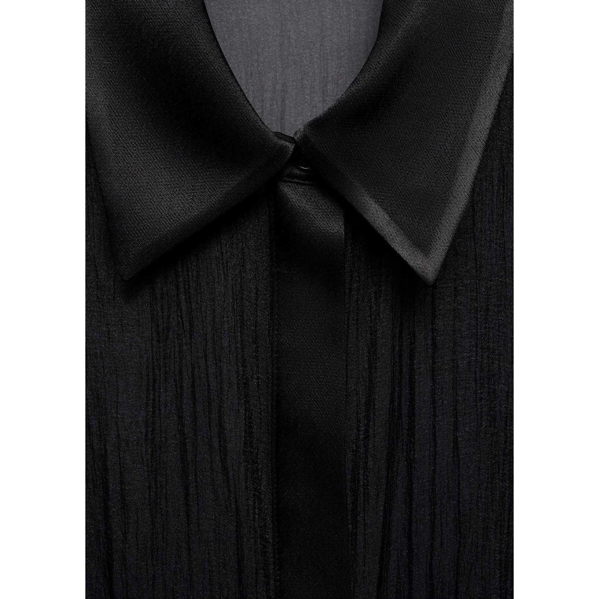 Camisa Semitransparente con Detalles de Satén - Negro