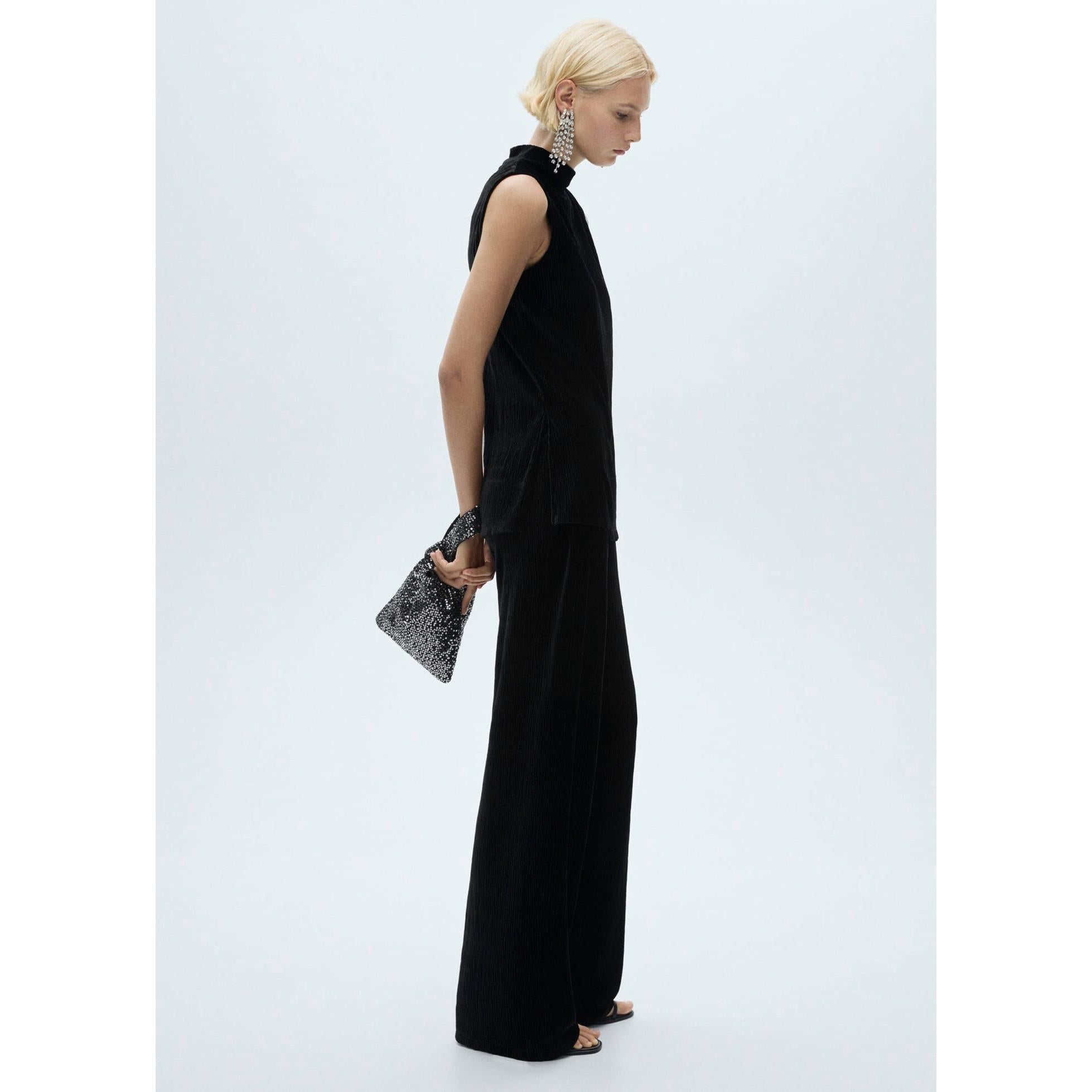 Pantalon Droit En Velours - Black