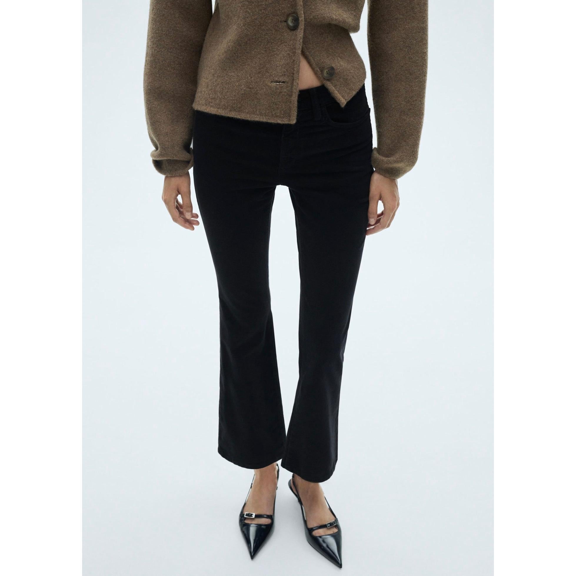 Jean Sienna Flare Crop Velours Côtelé - Black Denim