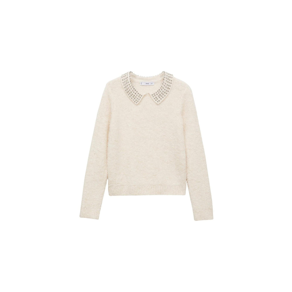 Strass Polo Collar Sweater - Ecru
