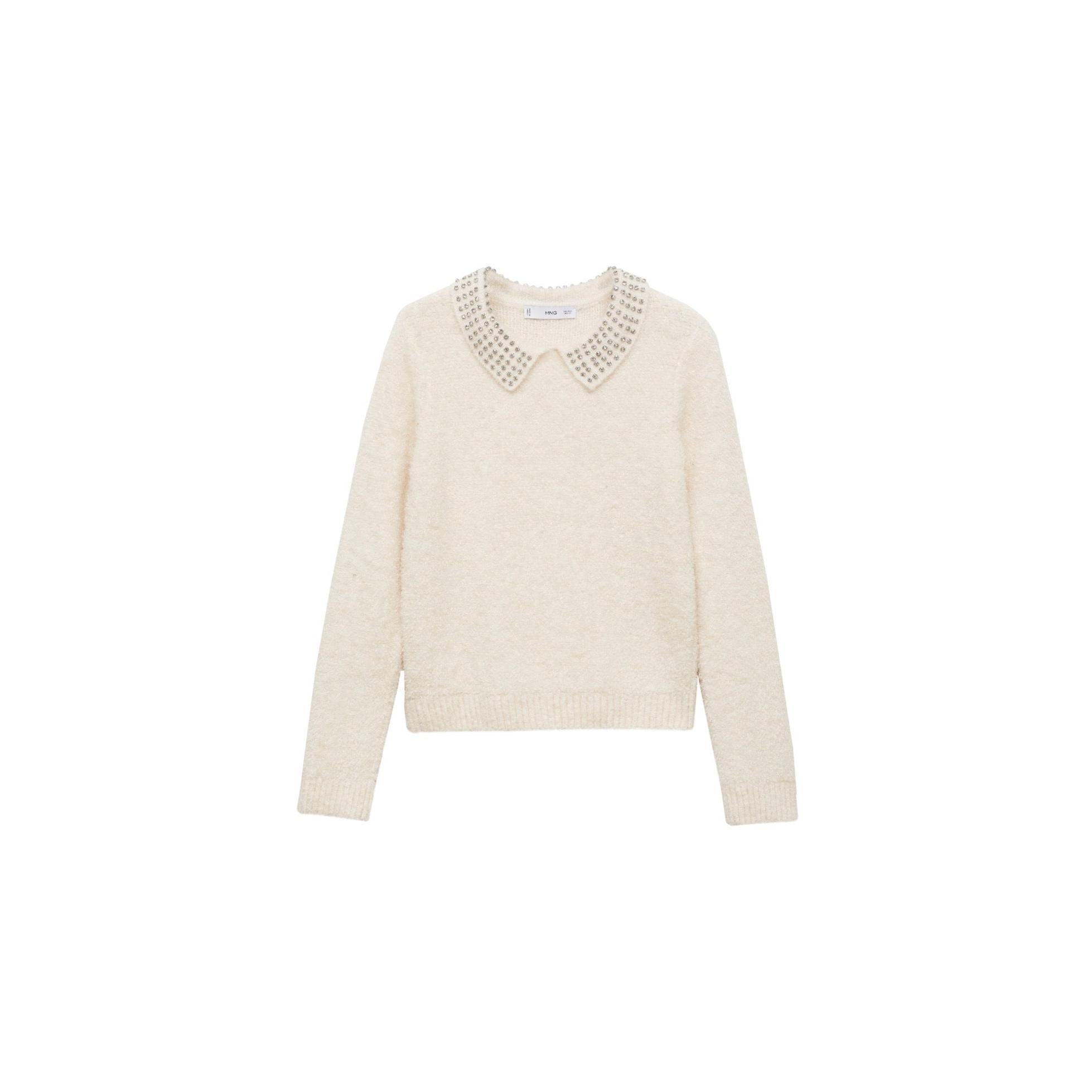 Strass Polo Collar Sweater - Ecru