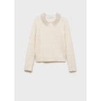 Strass Polo Collar Sweater - Ecru