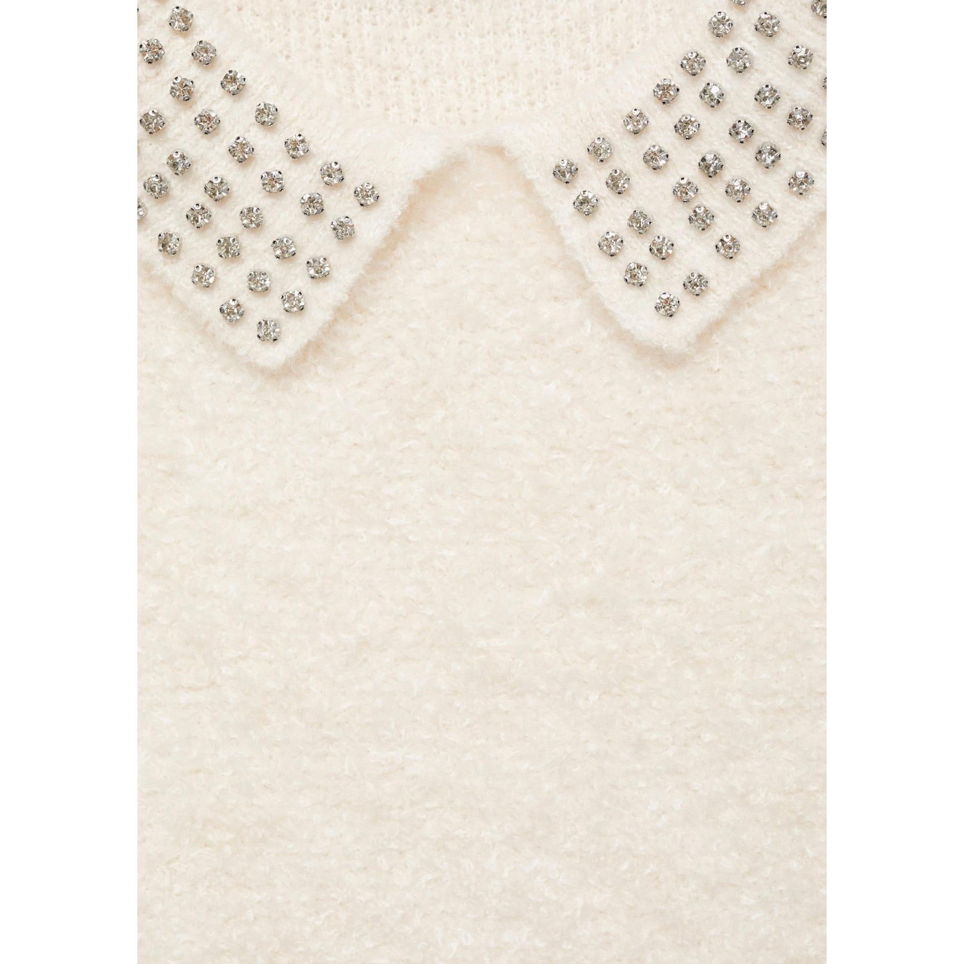 Strass Polo Collar Sweater - Ecru