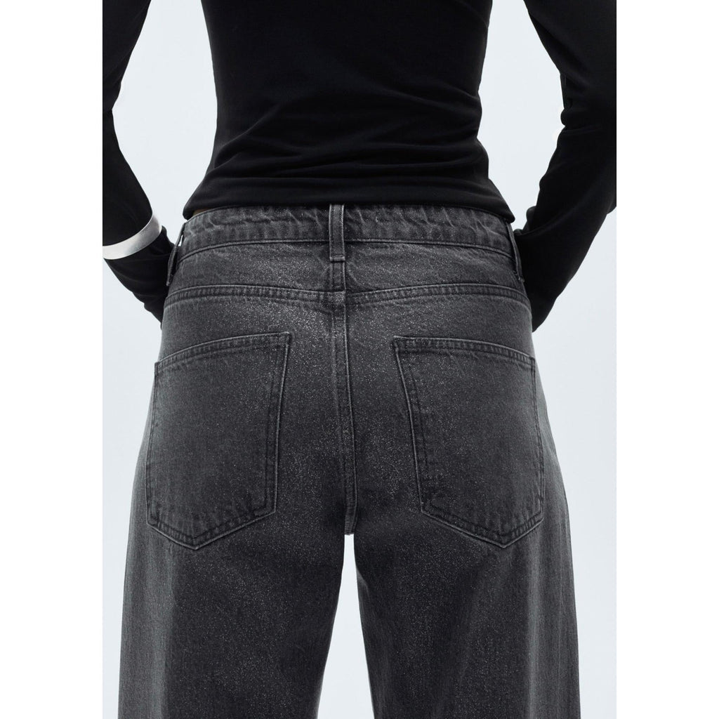 Shiny Straight Jeans - Black Denim