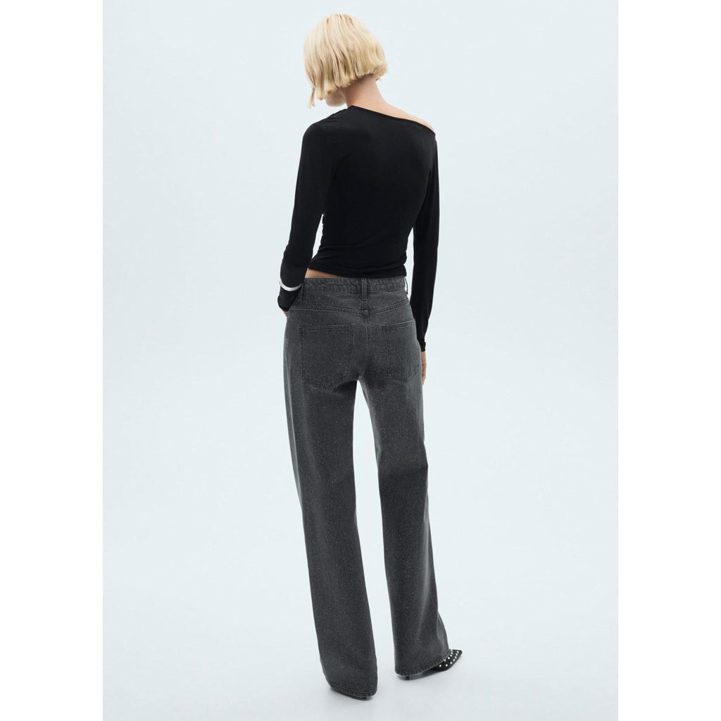 Shiny Straight Jeans - Black Denim