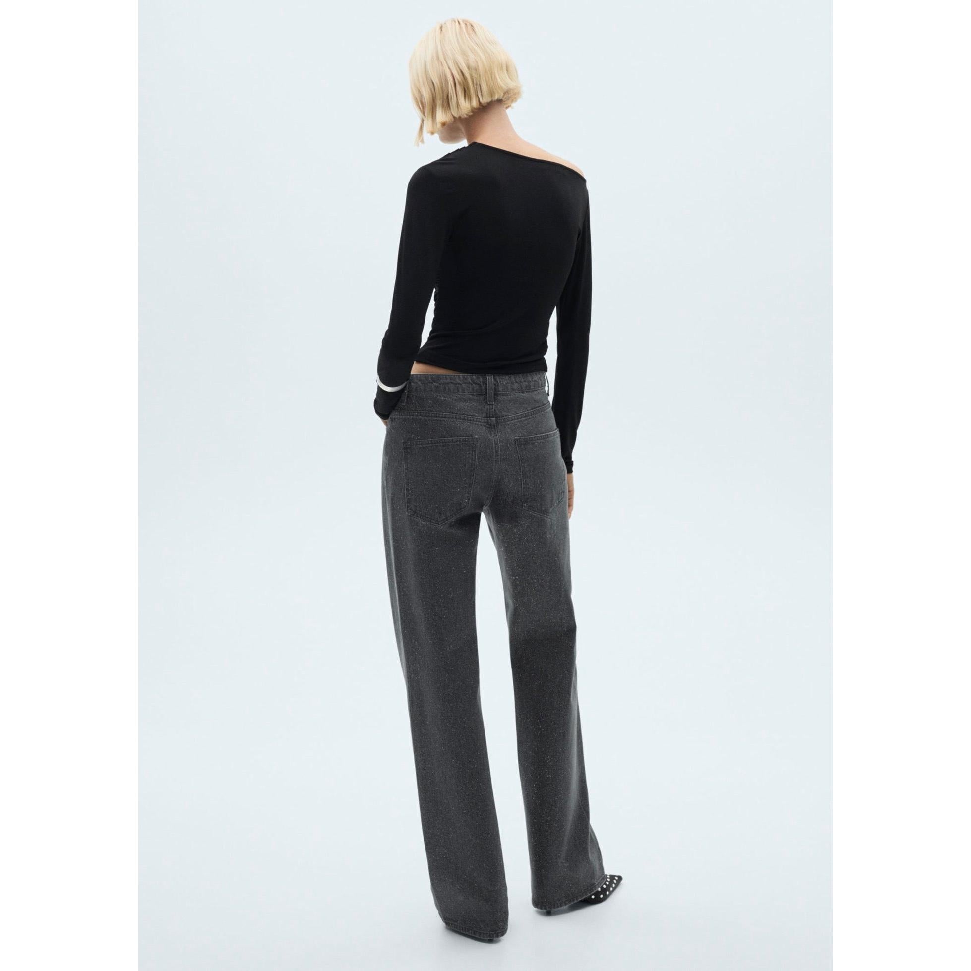 Shiny Straight Jeans - Black Denim