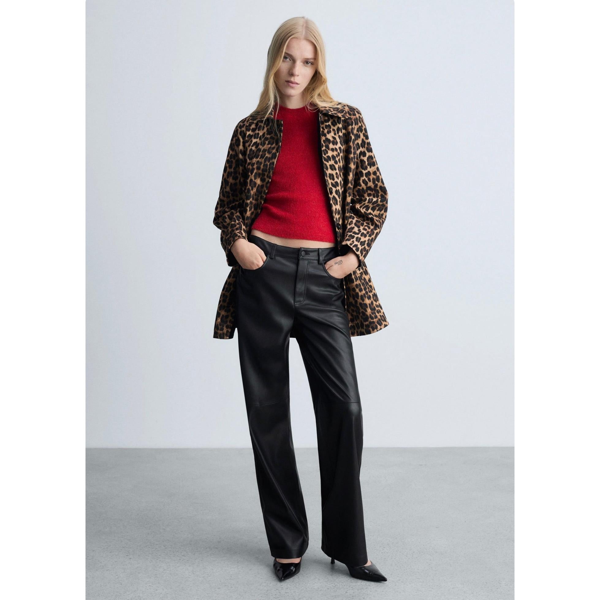 Pantalon Taille Normale Similicuir - Black