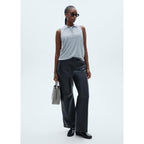 Pantalon Taille Normale Similicuir - Black