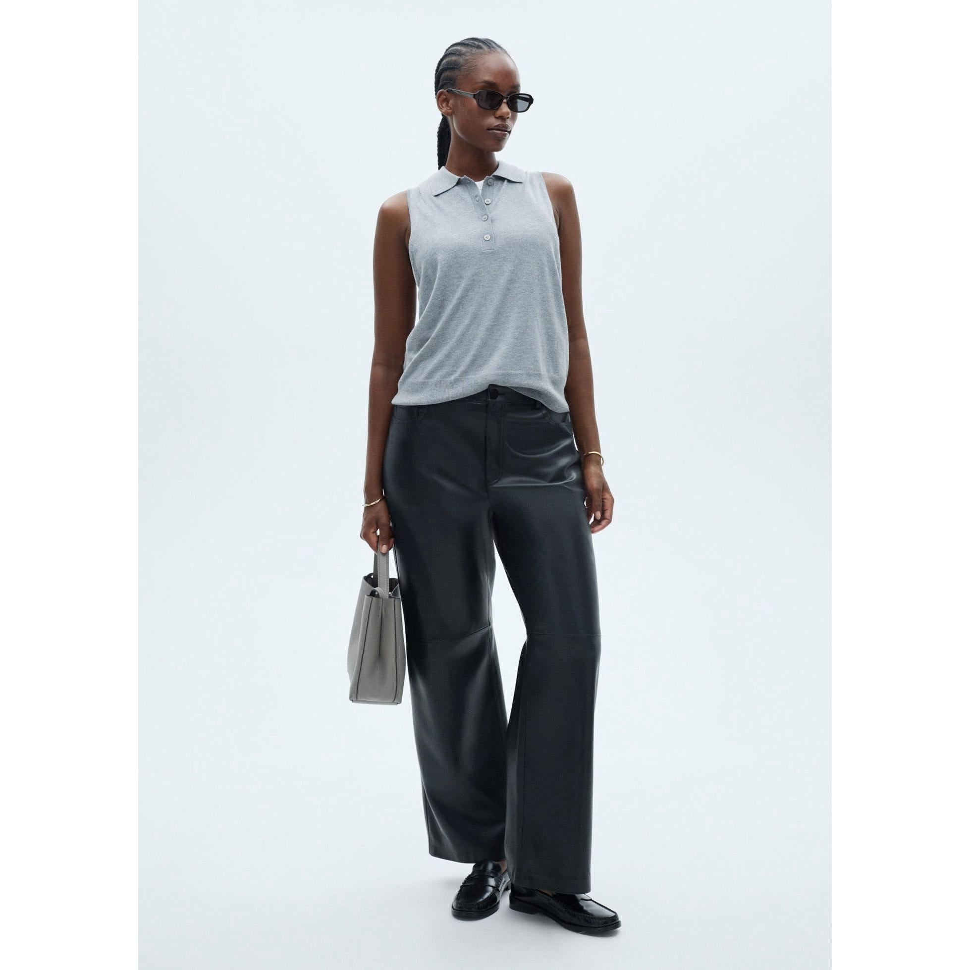 Pantalon Taille Normale Similicuir - Black