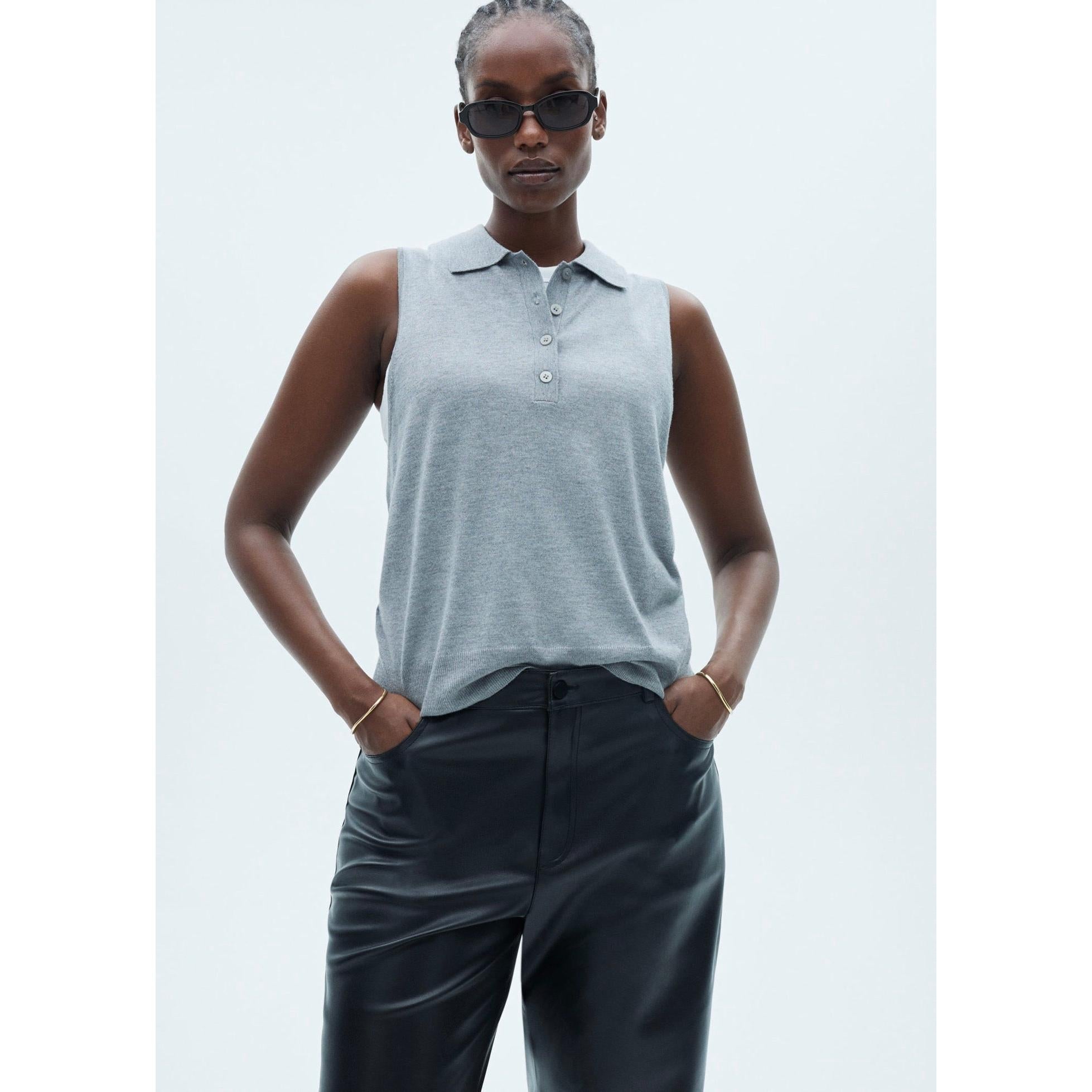 Pantalon Taille Normale Similicuir - Black