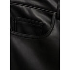 Pantalon Taille Normale Similicuir - Black