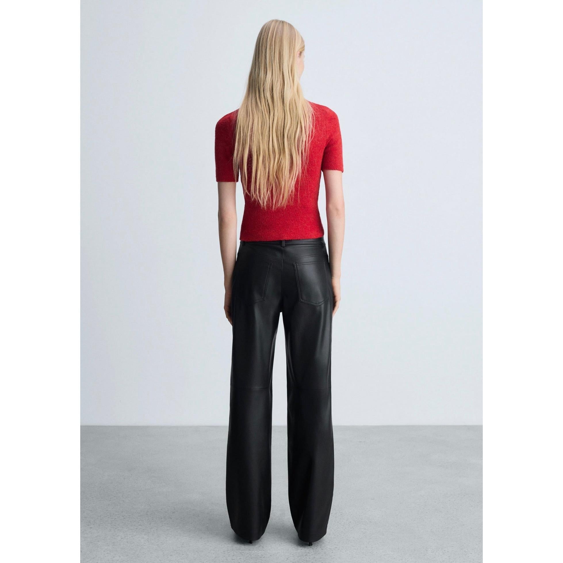 Pantalon Taille Normale Similicuir - Black