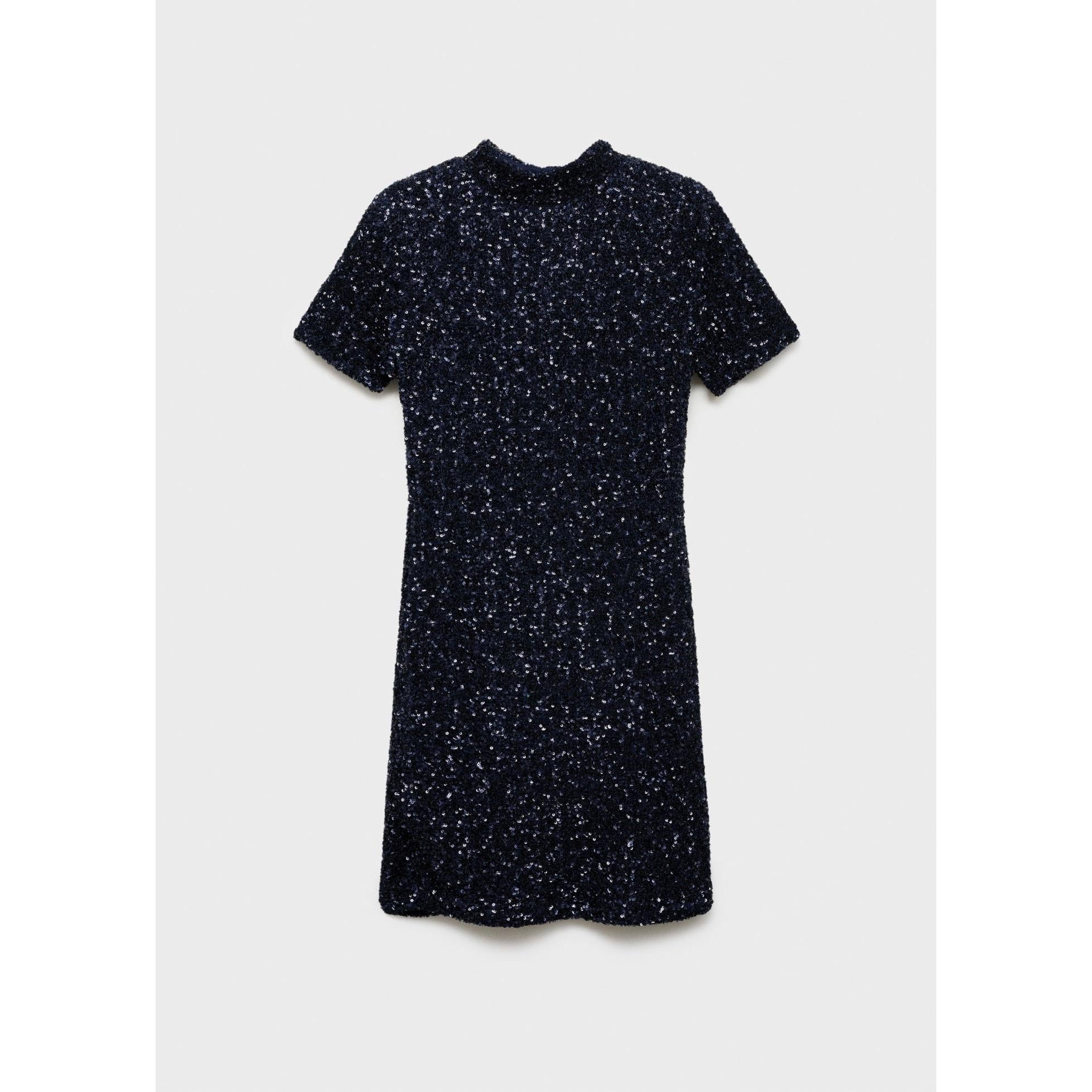 Vestido de lentejuelas de manga corta - Azul noche