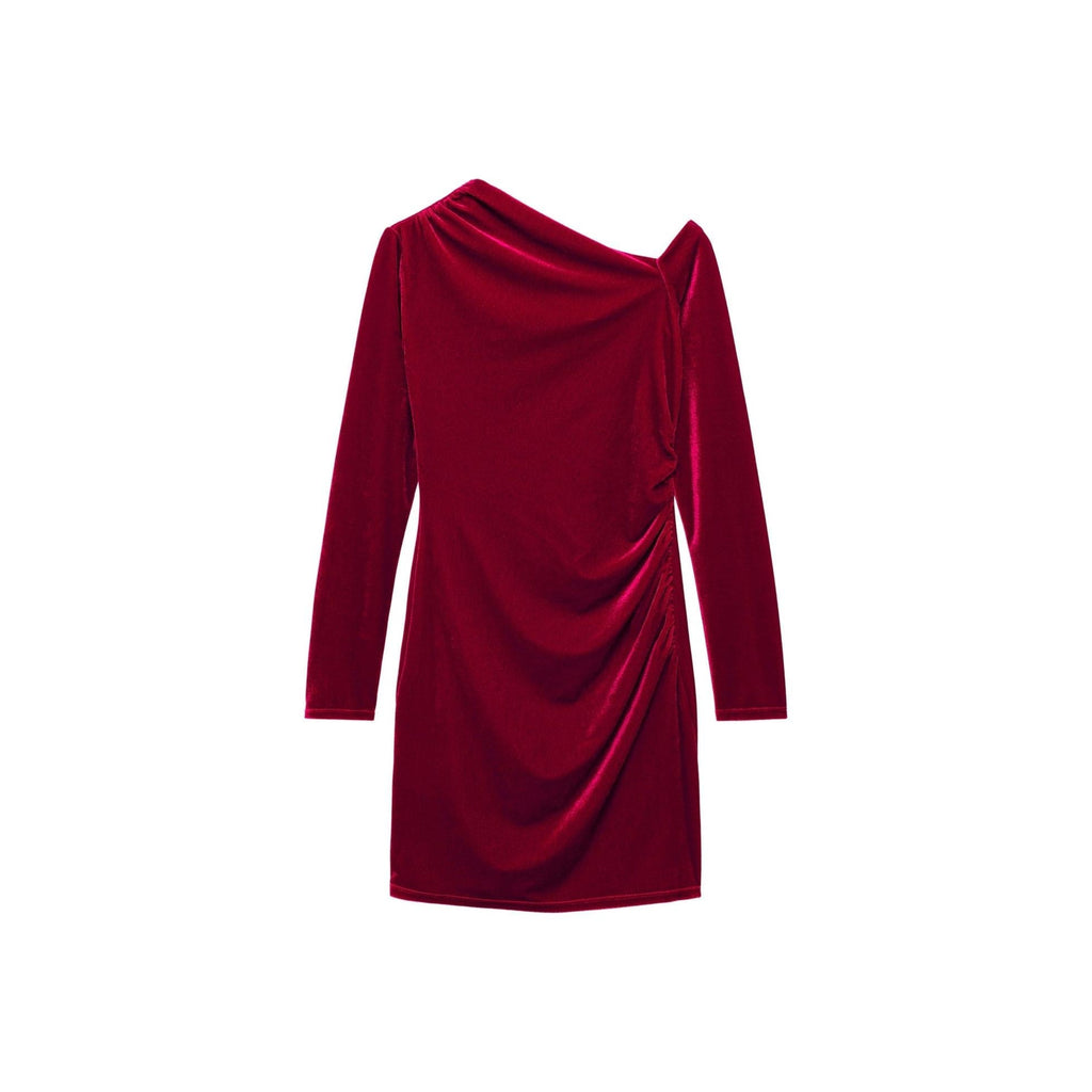 Velvet Asymmetrical Dress - Red