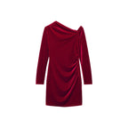 Velvet Asymmetrical Dress - Red