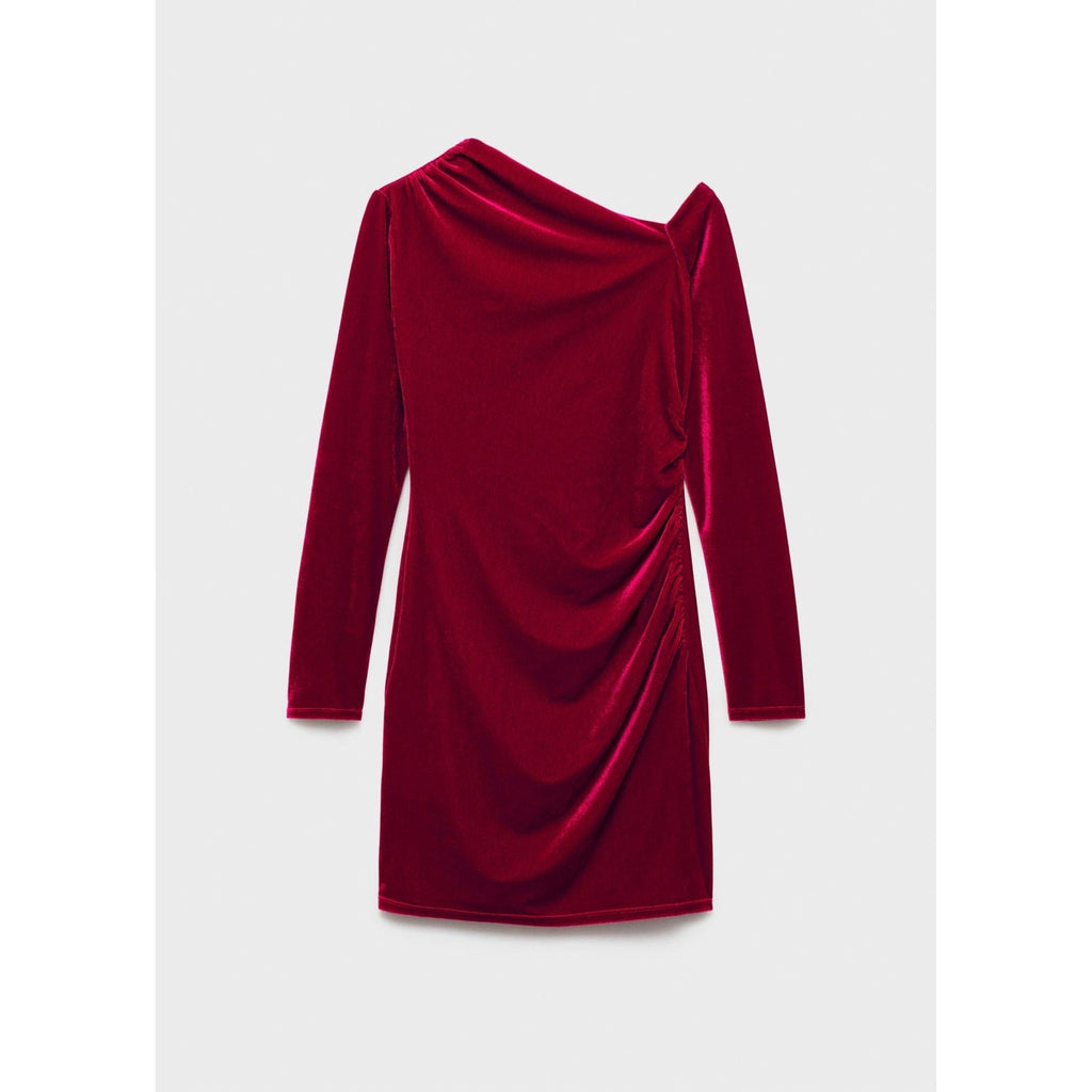 Velvet Asymmetrical Dress - Red