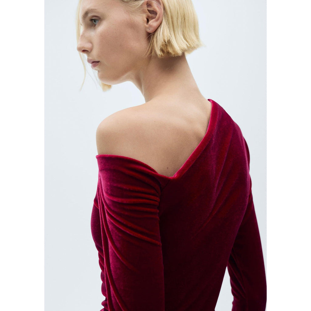 Velvet Asymmetrical Dress - Red