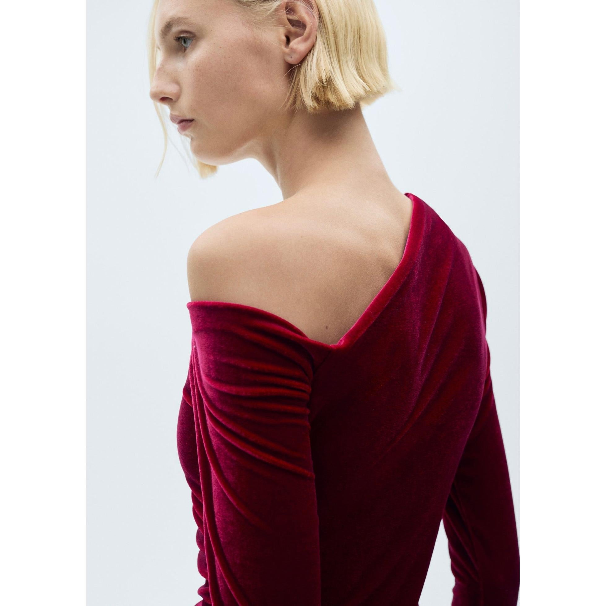 Velvet Asymmetrical Dress - Red