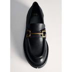 Mocasines de piel con detalle metalizado - Negro