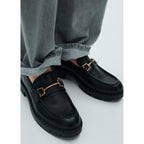 Mocasines de piel con detalle metalizado - Negro