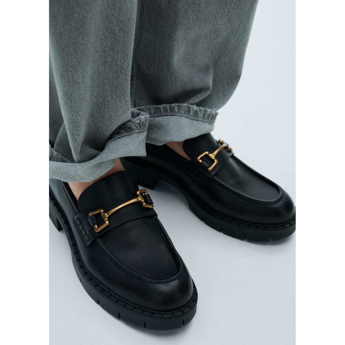 Mocasines de piel con detalle metalizado - Negro