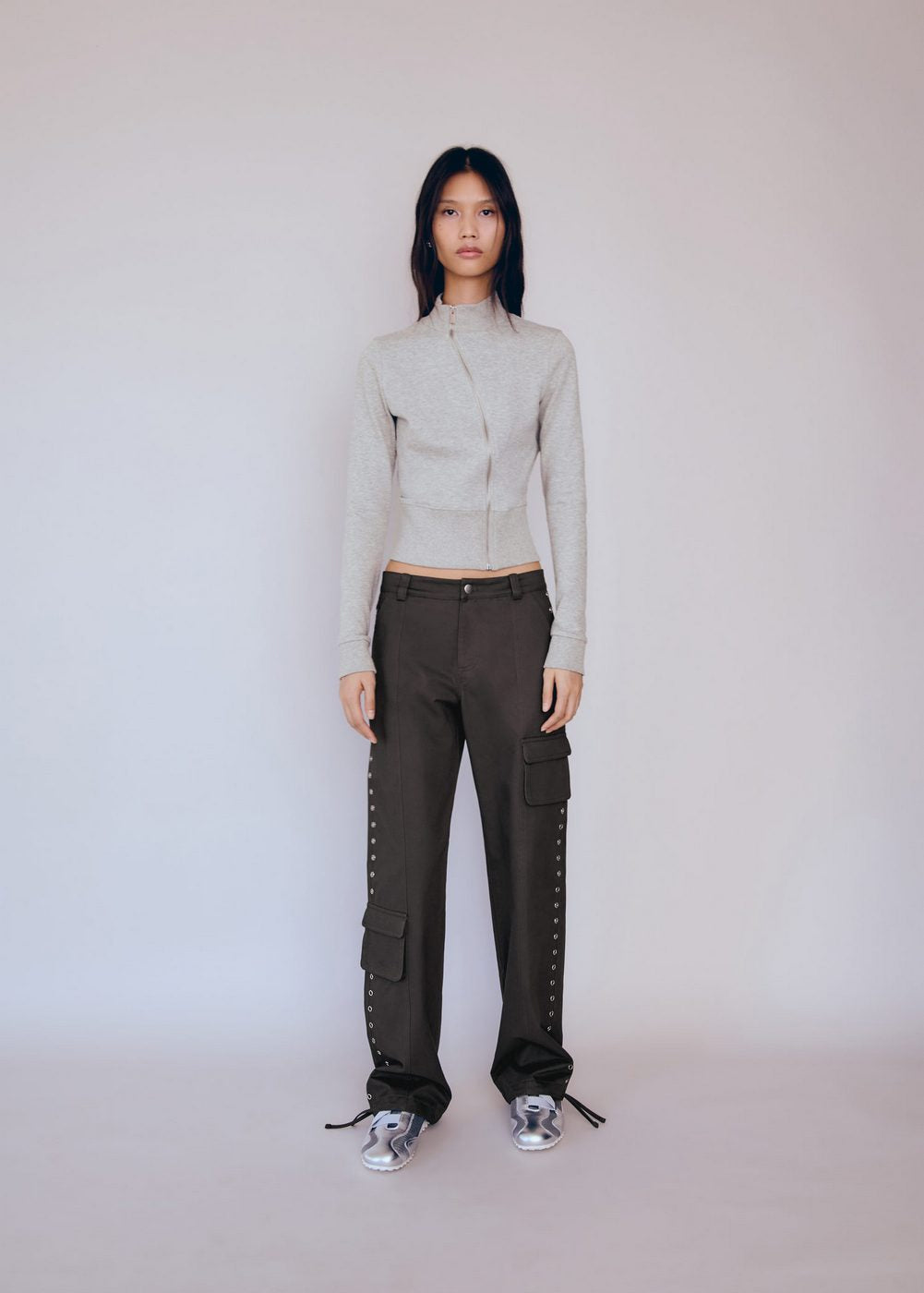 Studded Parachute Trousers - Grey