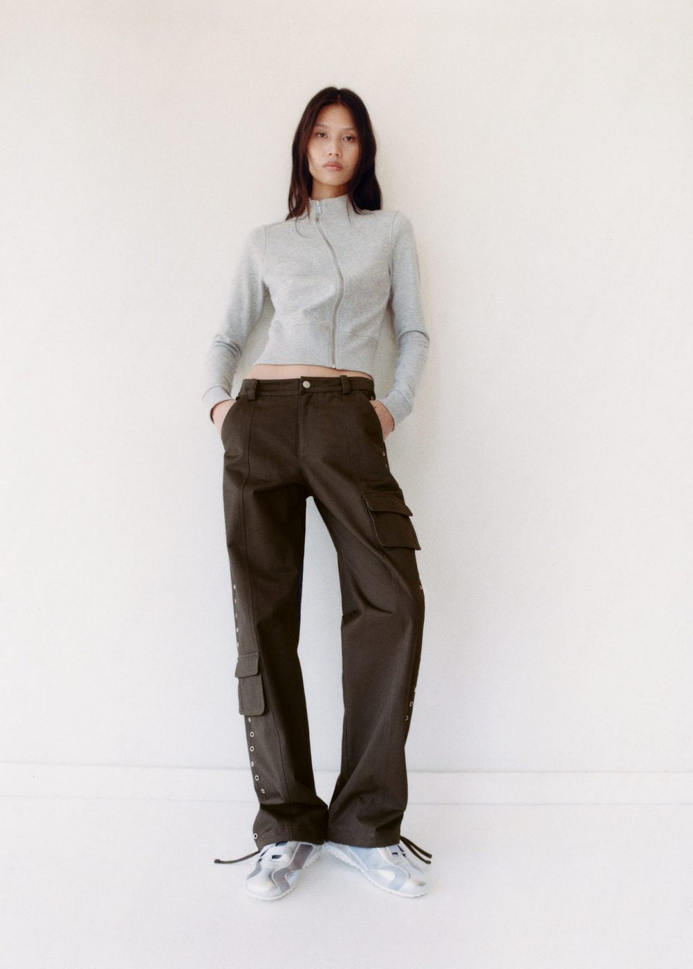 Studded Parachute Trousers - Grey