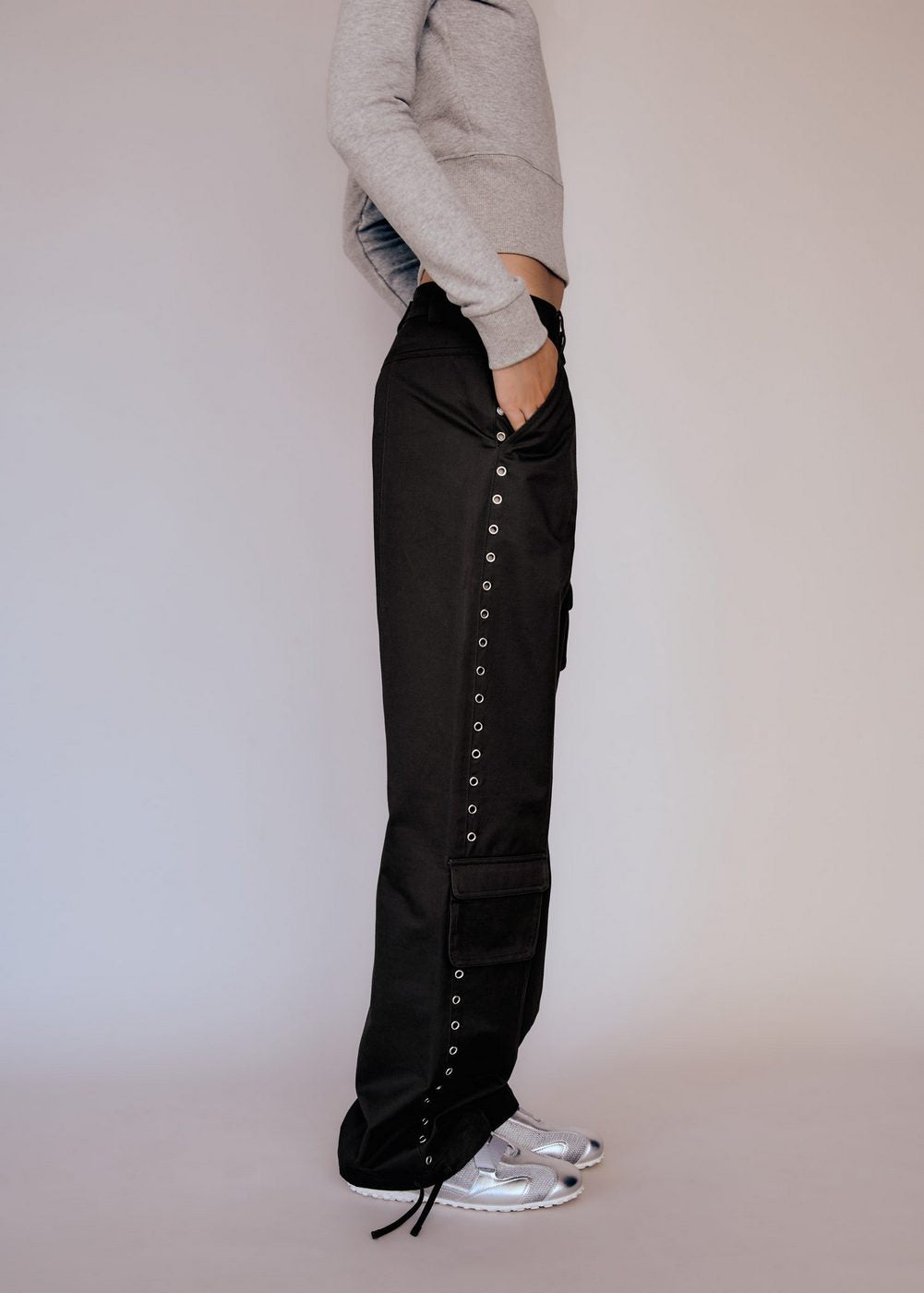 Studded Parachute Trousers - Grey