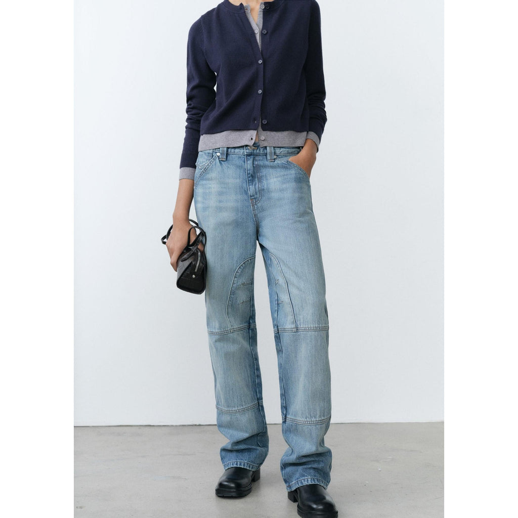 Jean Wideleg Coutures Décoratives - Blue