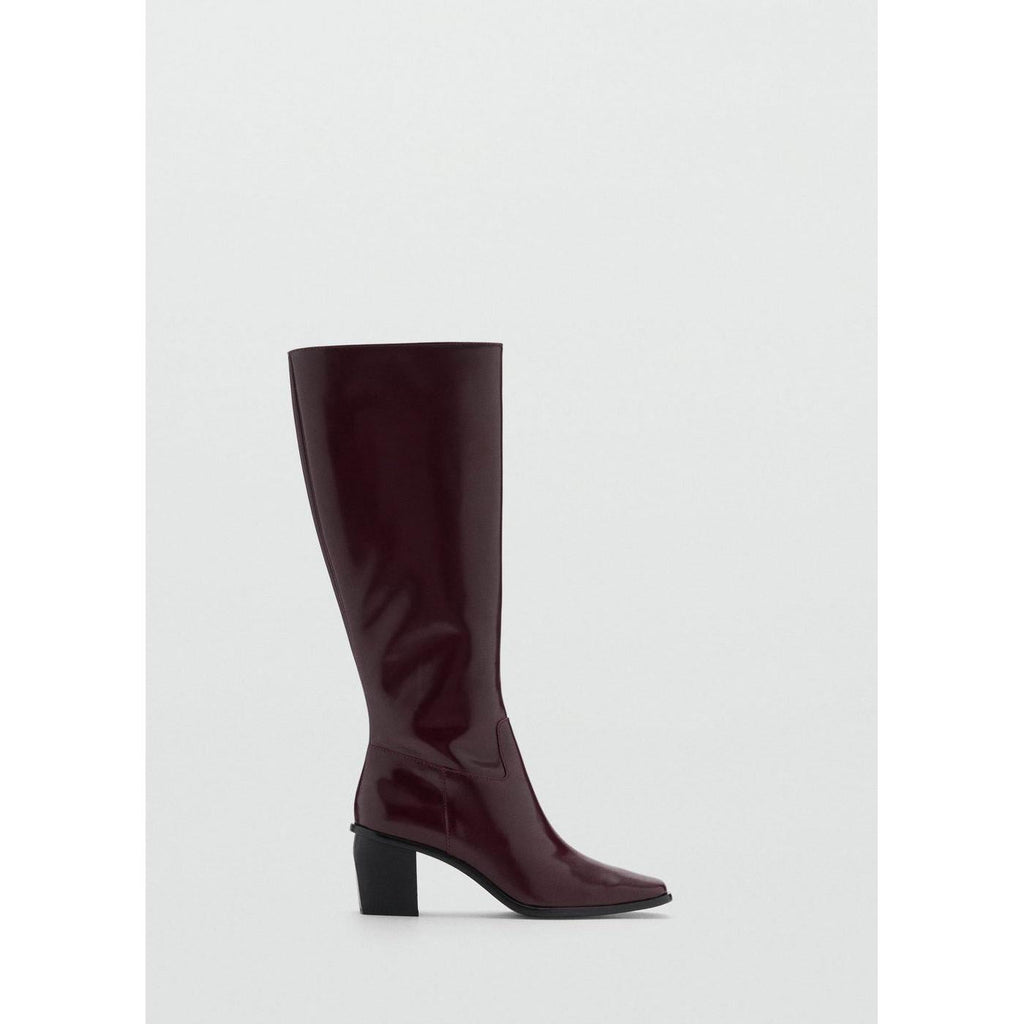 Leather Boots With Zip - Burgundy