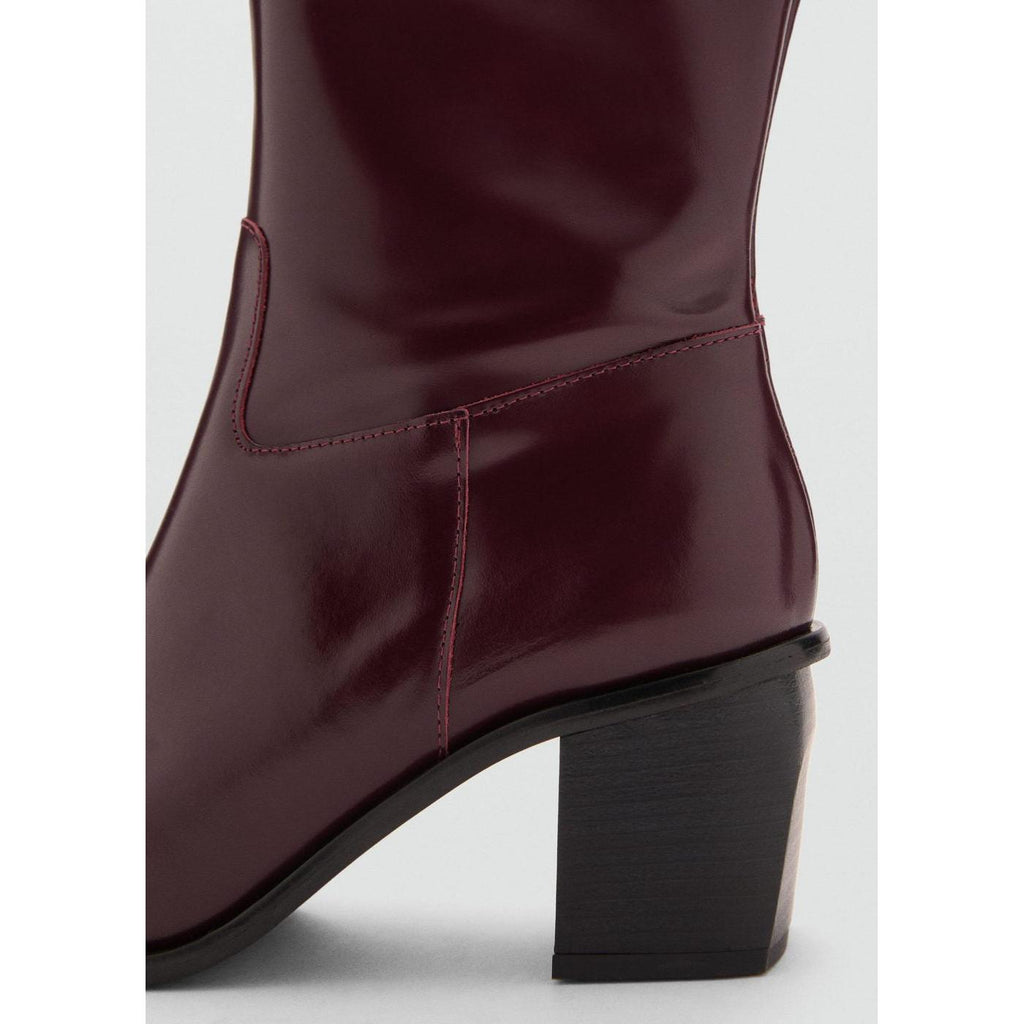 Leather Boots With Zip - Burgundy