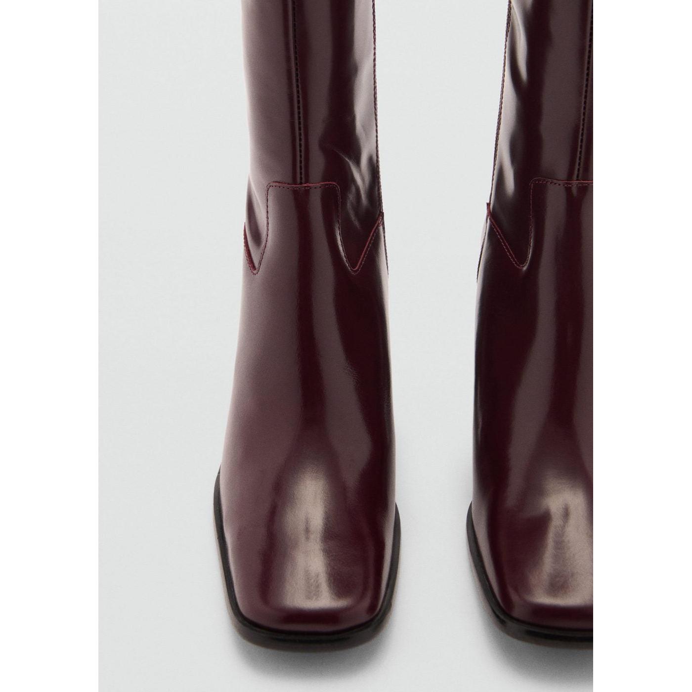 Leather Boots With Zip - Burgundy