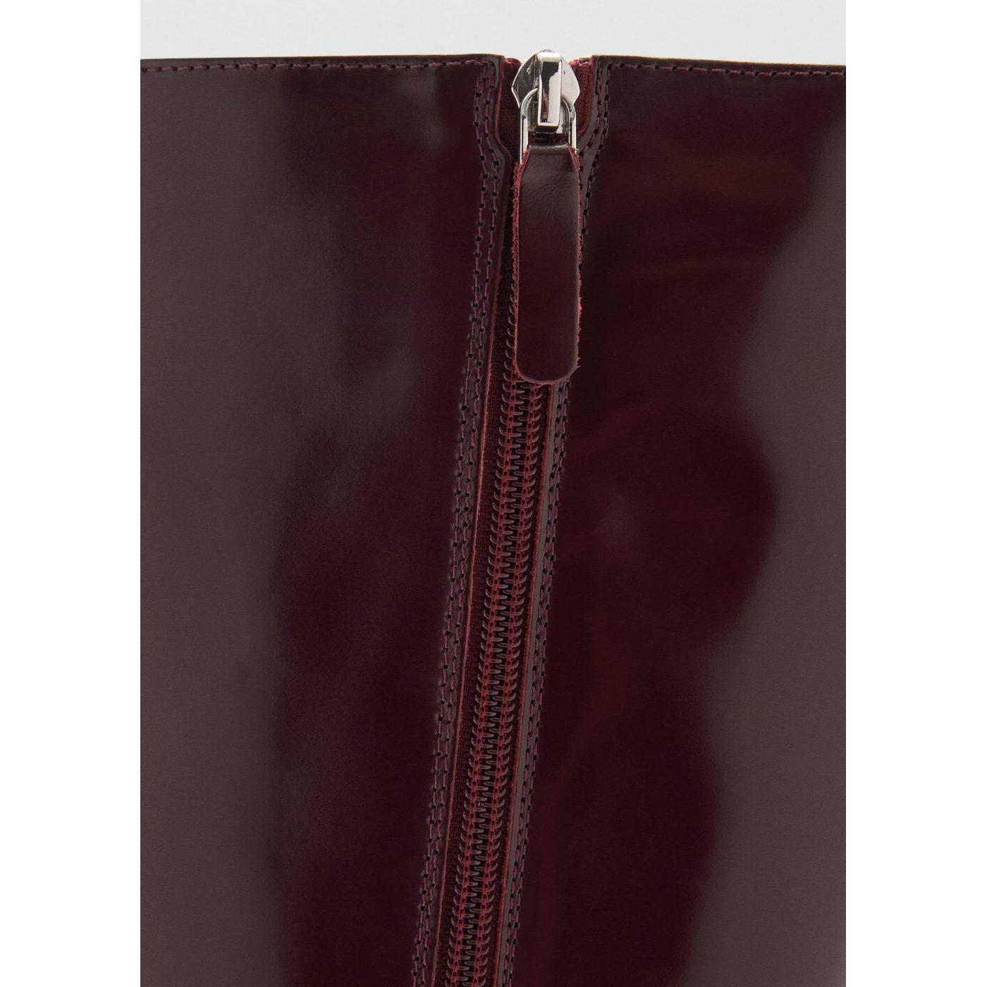 Leather Boots With Zip - Burgundy
