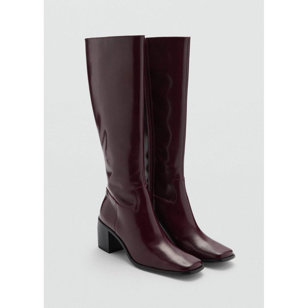 Leather Boots With Zip - Burgundy