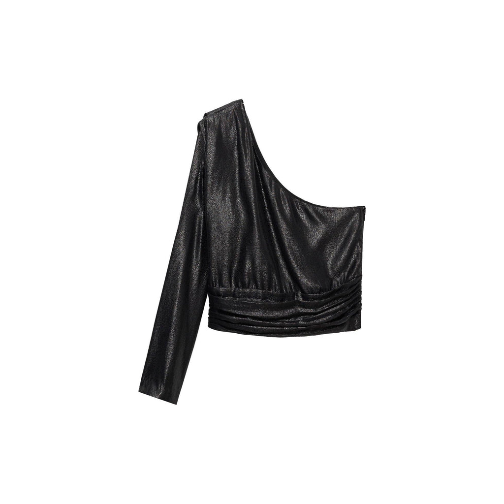 Blouse Asymétrique Manches Bouffantes - Black