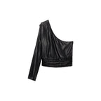 Blouse Asymétrique Manches Bouffantes - Black