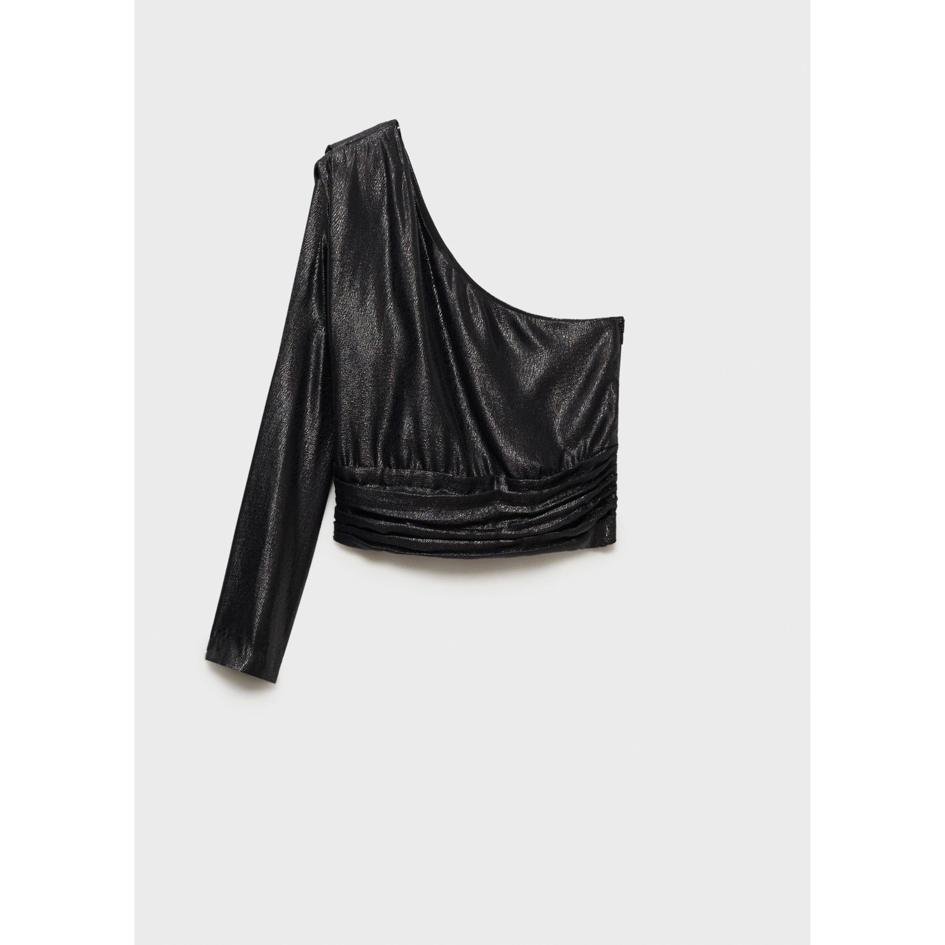Blouse Asymétrique Manches Bouffantes - Black