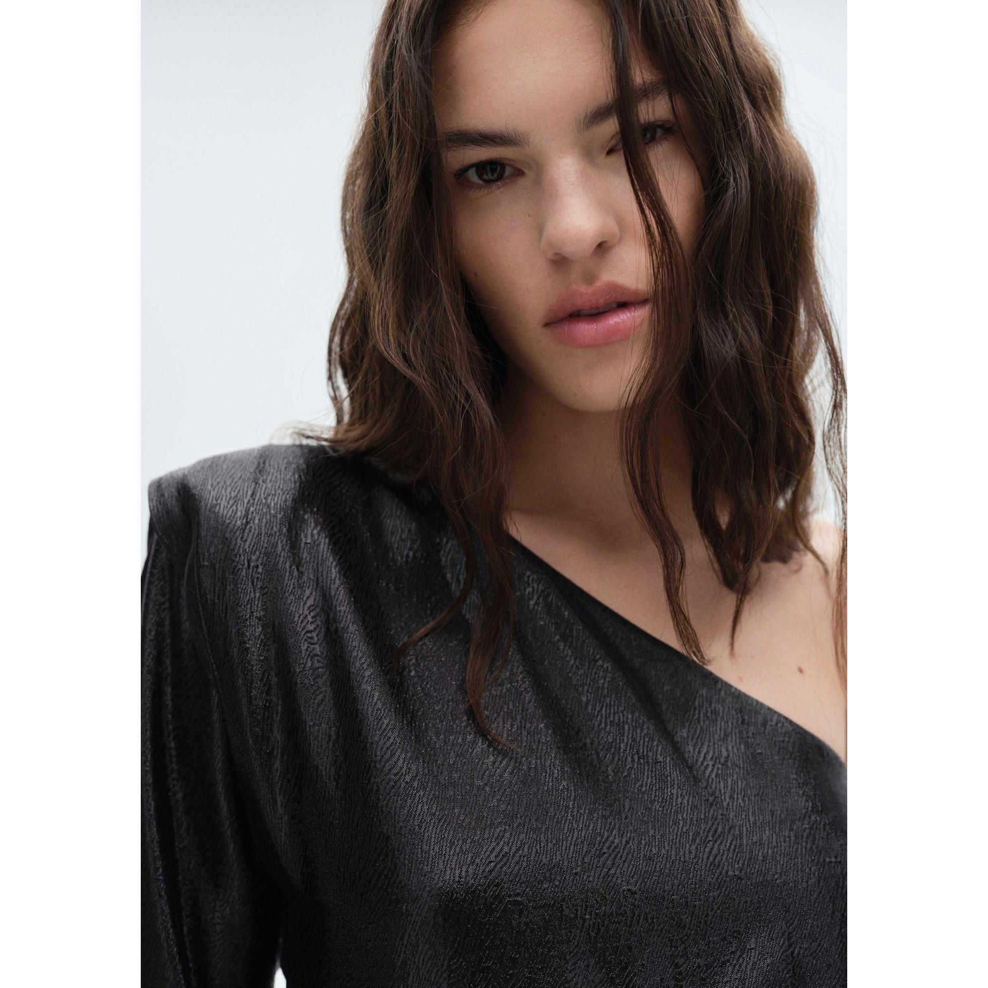 Blouse Asymétrique Manches Bouffantes - Black