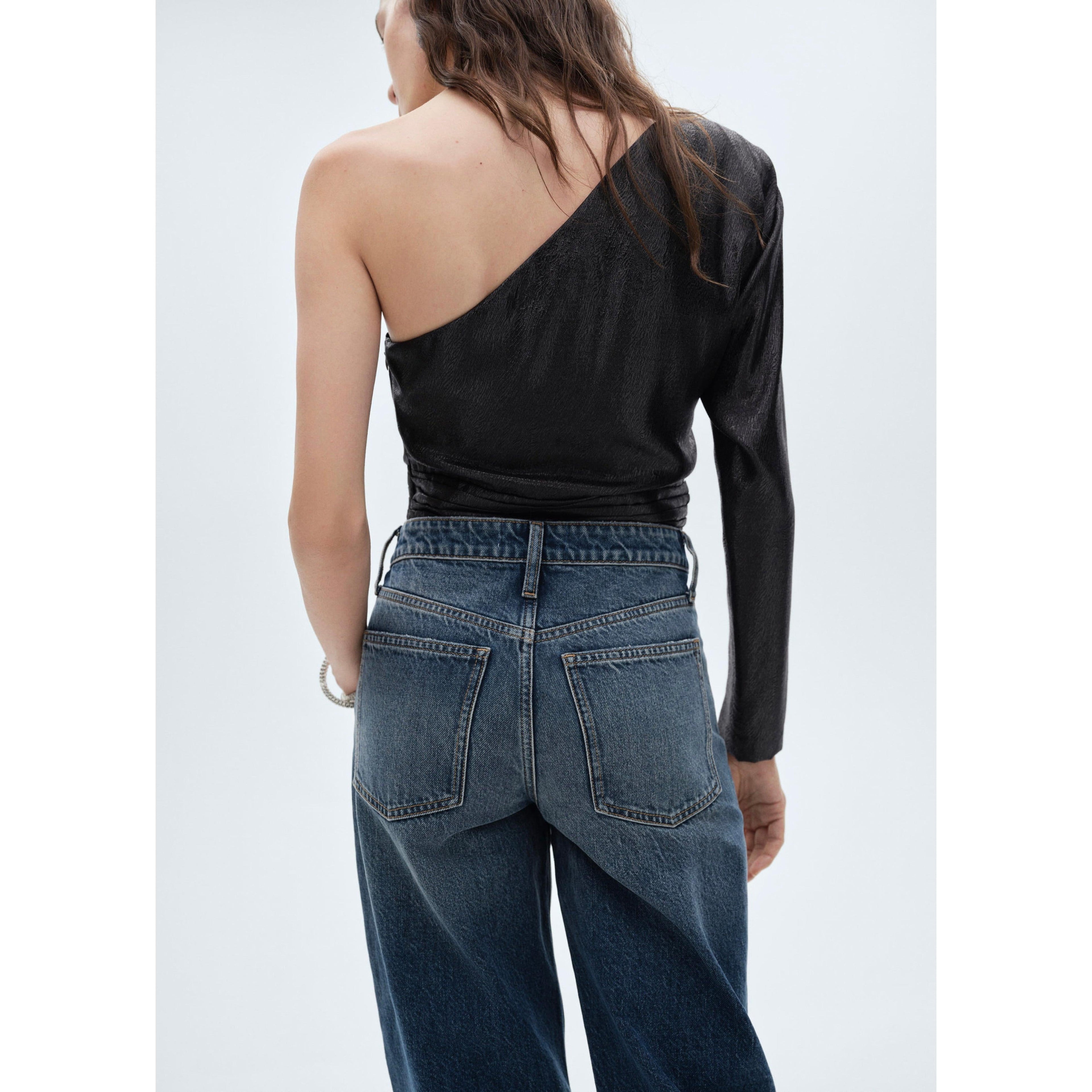Blouse Asymétrique Manches Bouffantes - Black