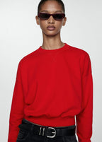 Round-Neck Cotton Sweatshirt - Red