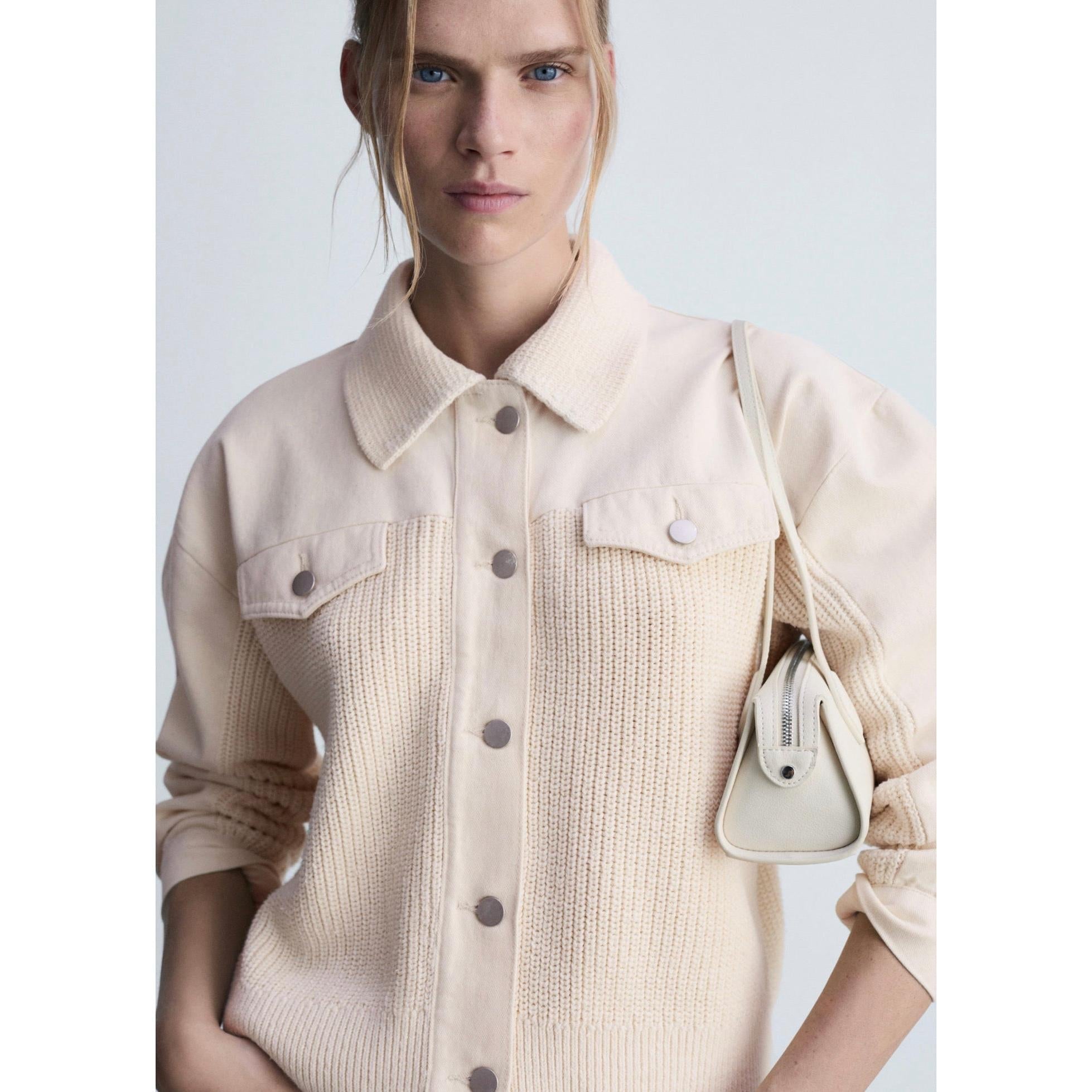 Blouson Combiné Tricot - Ecru
