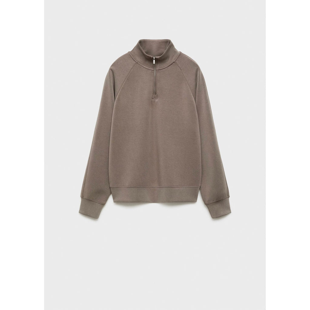 Zip-Up High-Neck Sweatshirt - Medium Brown
