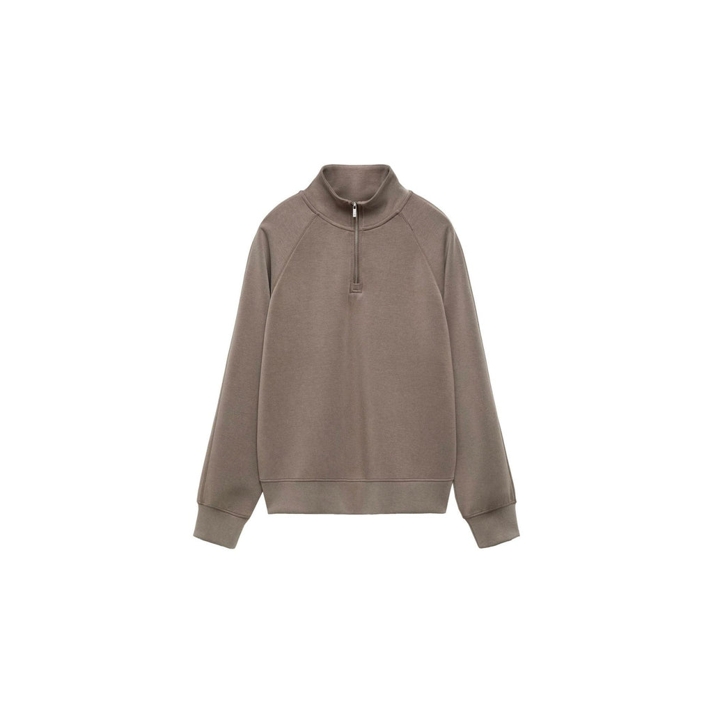 Zip-Up High-Neck Sweatshirt - Medium Brown