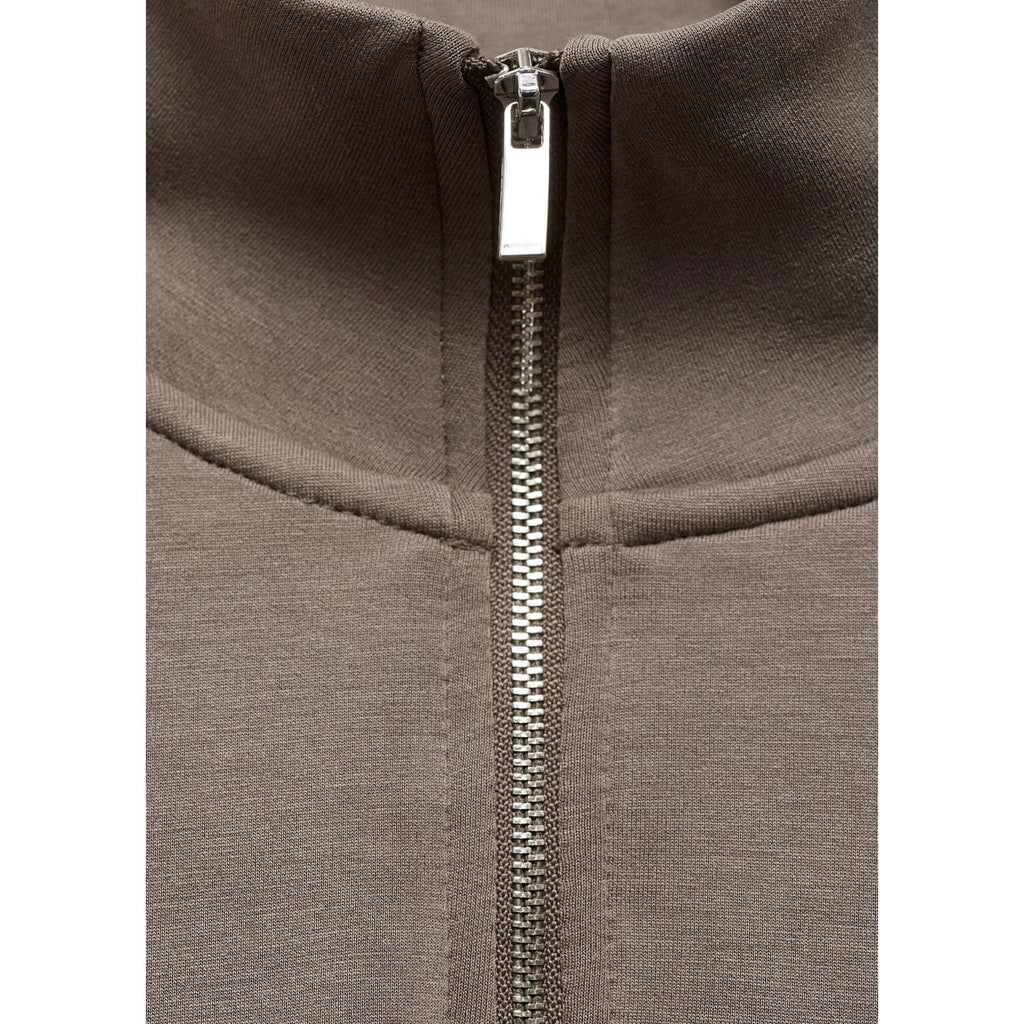 Zip-Up High-Neck Sweatshirt - Medium Brown