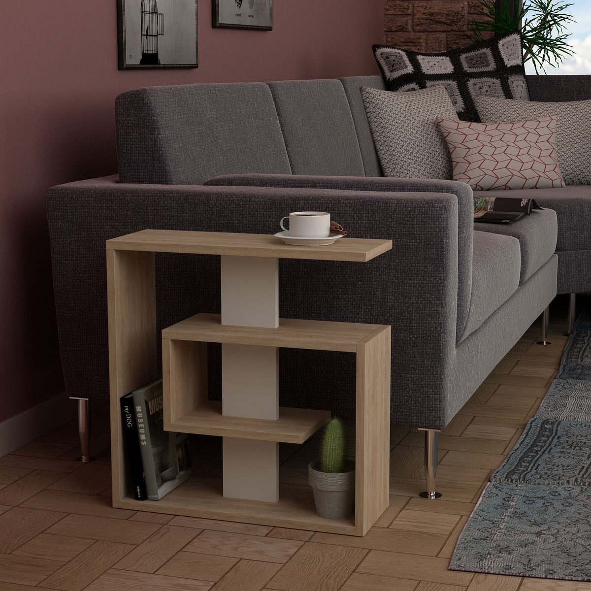 Saly - Side Table - Sonoma Oak/White
