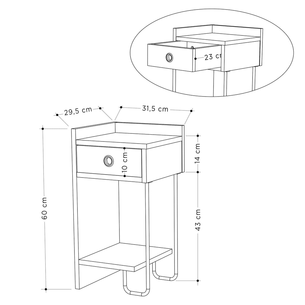 Sirius Left - Bedside Table - Mocha
