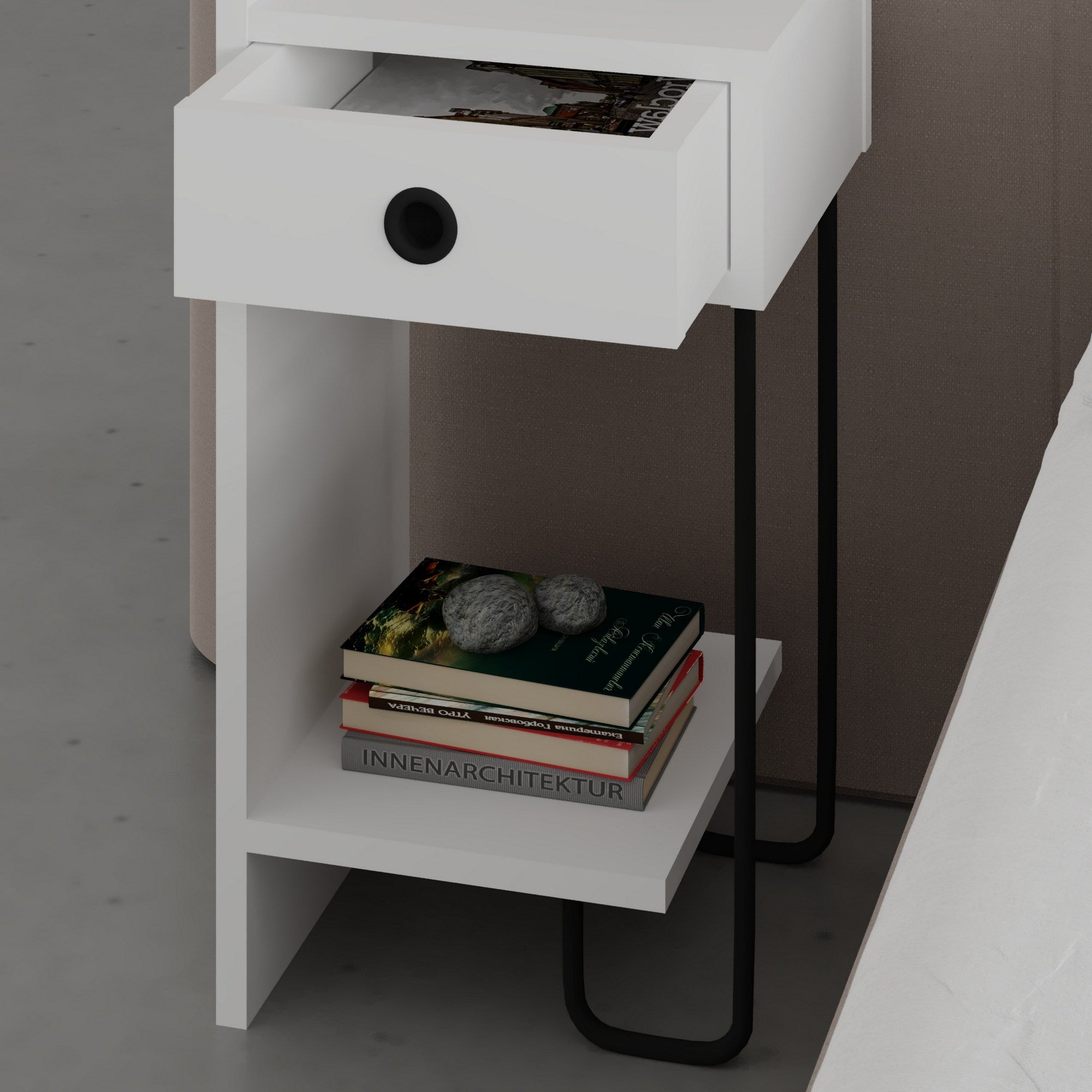 Sirius Left - Bedside Table - White V2